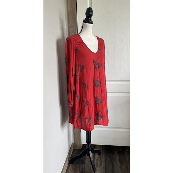 Free People Dress Women XS Red Austin Mini Embroidered Boho Lining Pullover - Picture 6 of 13